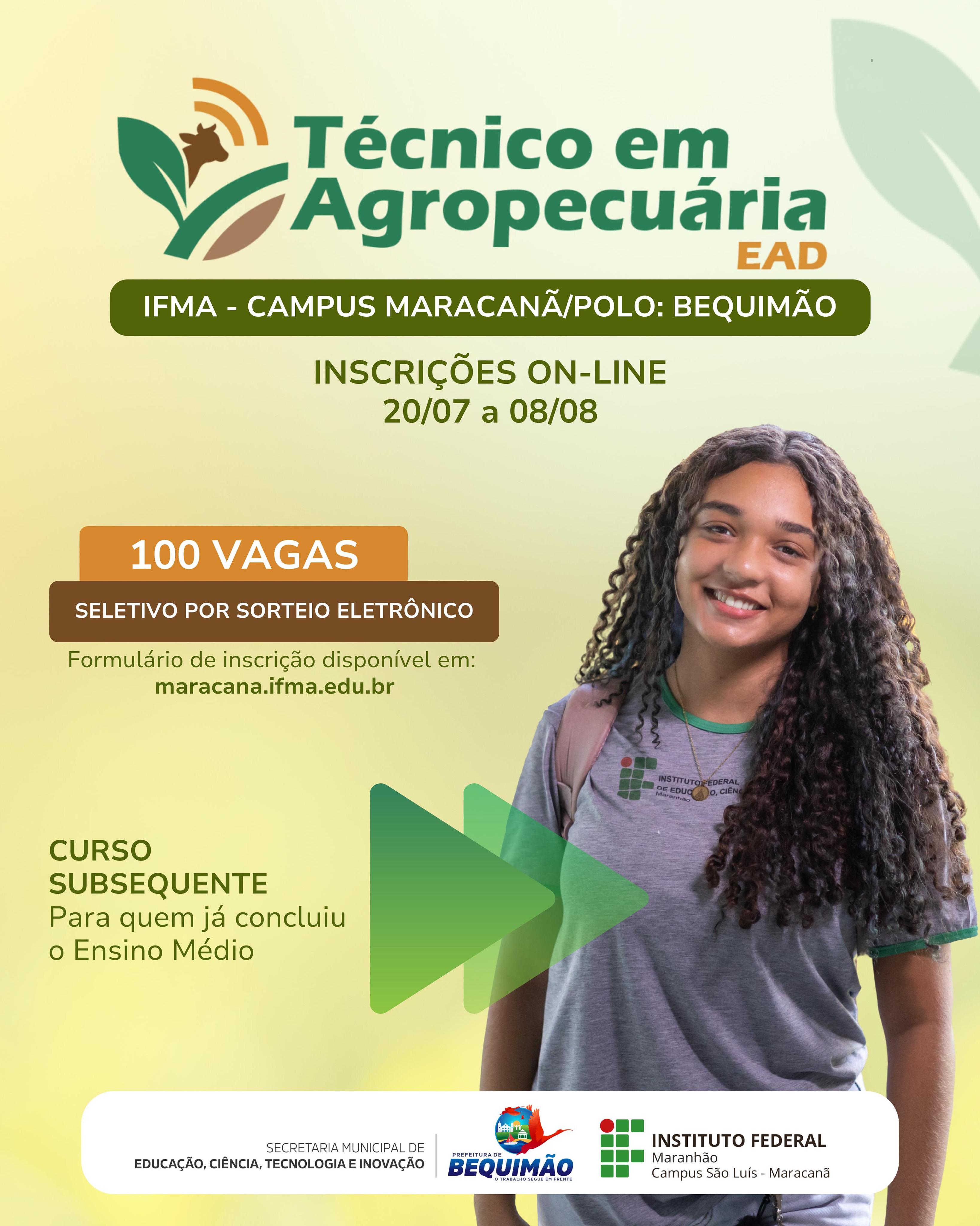 IFMA e Prefeitura de Bequimão abrem 100 vagas para curso técnico em Agropecuária na modalidade a distância